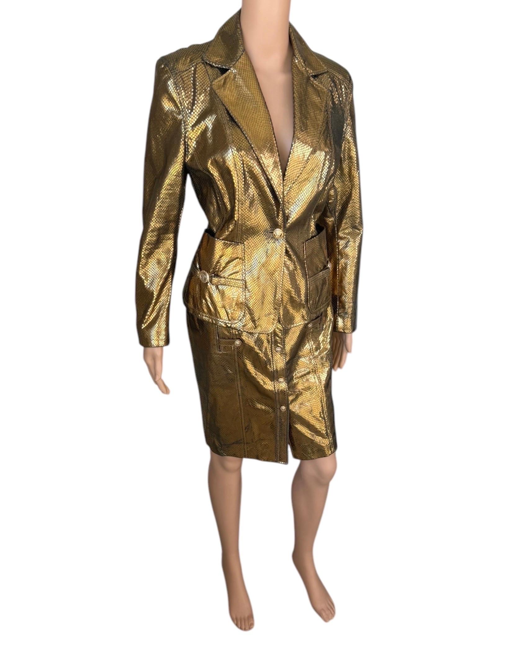 Versace S/S 2005 Runway Leather Blazer Jacket Top & Skirt 2 Piece Set Ensemble For Sale 5