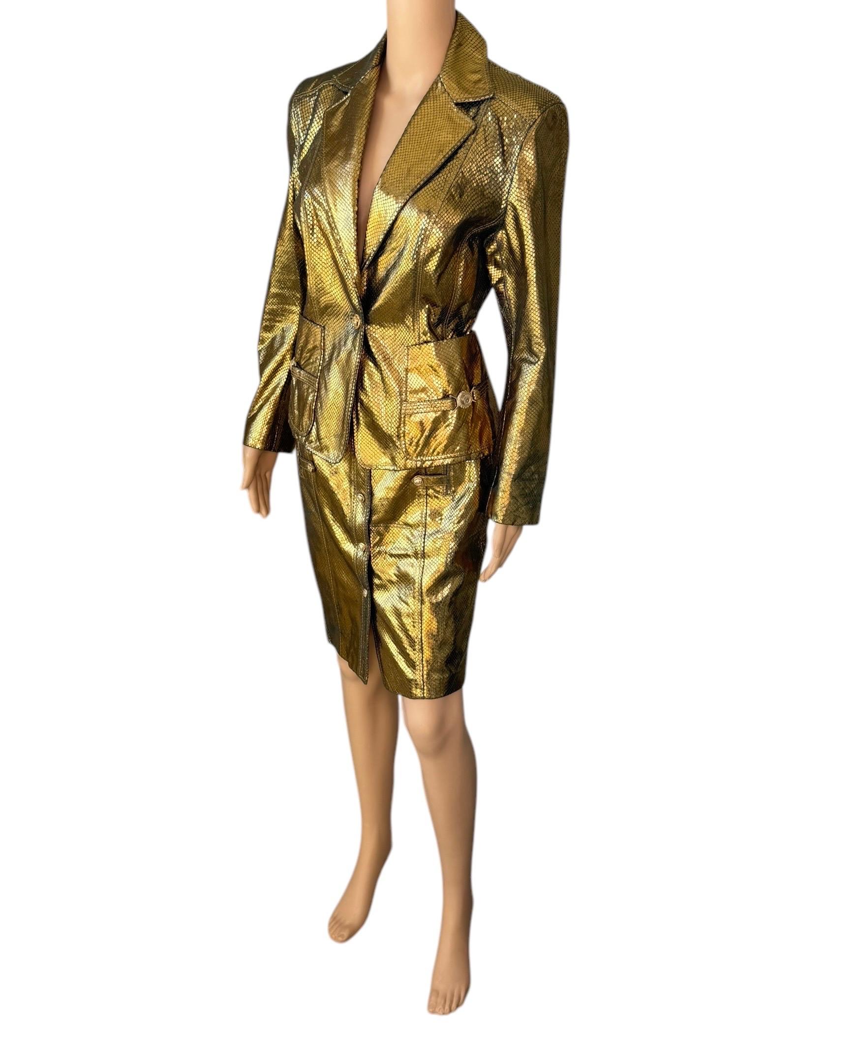 Versace S/S 2005 Runway Leather Blazer Jacket Top & Skirt 2 Piece Set Ensemble For Sale 7