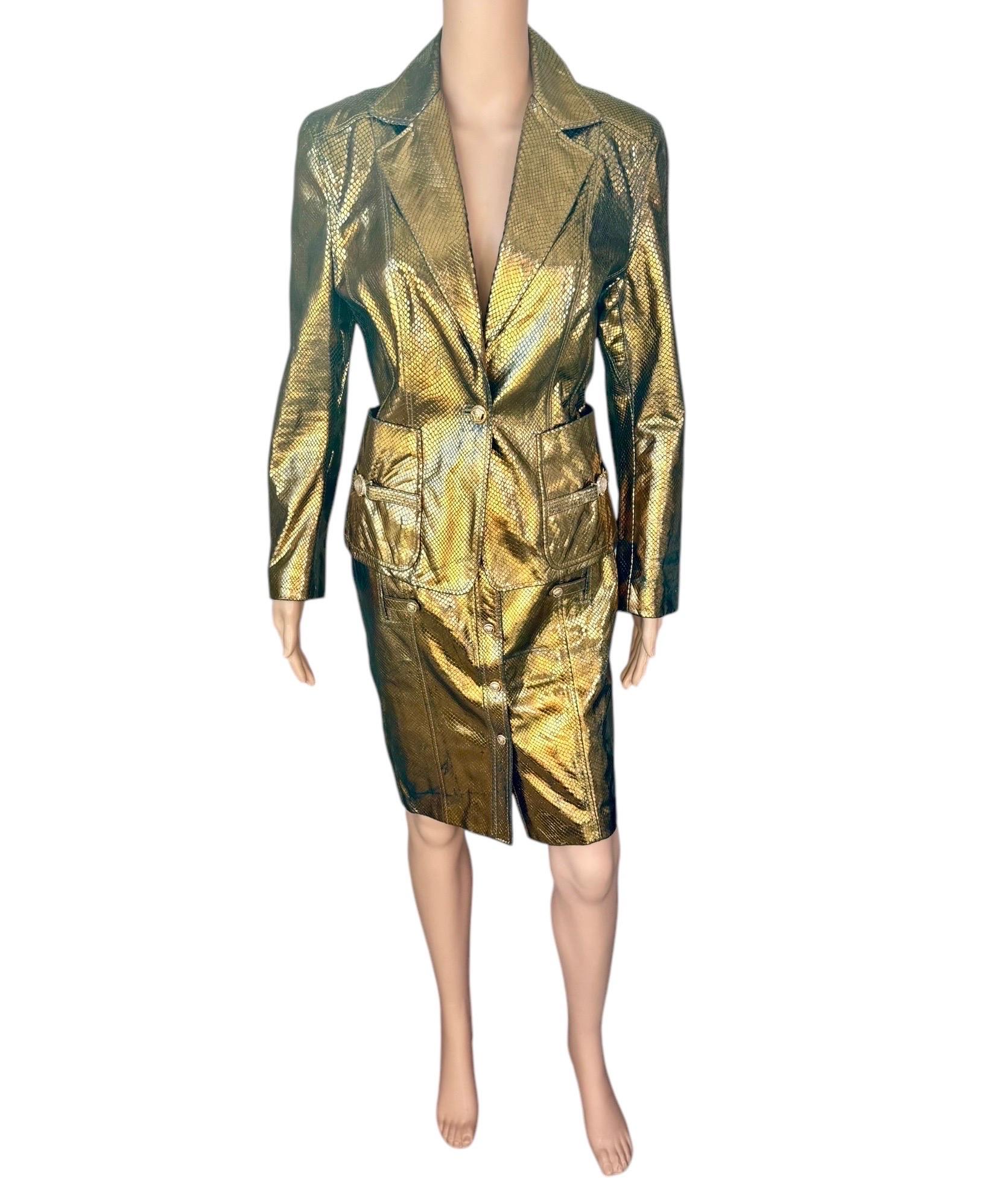 Versace S/S 2005 Runway Leather Blazer Jacket Top & Skirt 2 Piece Set Ensemble For Sale 9