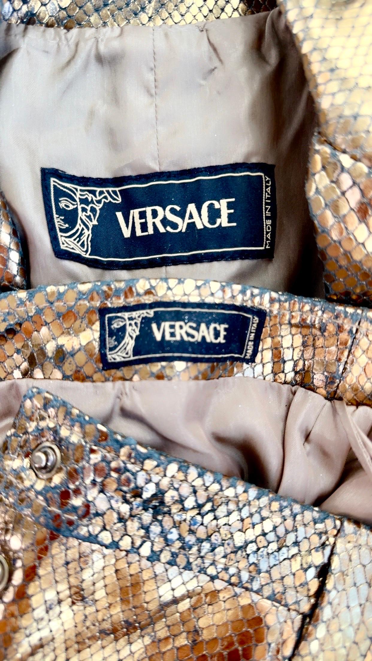 Versace S/S 2005 Runway Leather Blazer Jacket Top & Skirt 2 Piece Set Ensemble For Sale 11