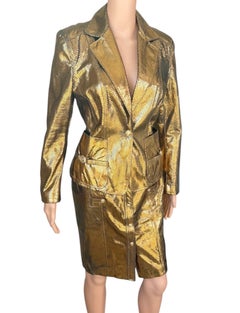Versace S/S 2005 Runway Leather Blazer Jacket Top & Skirt 2 Piece Set Ensemble