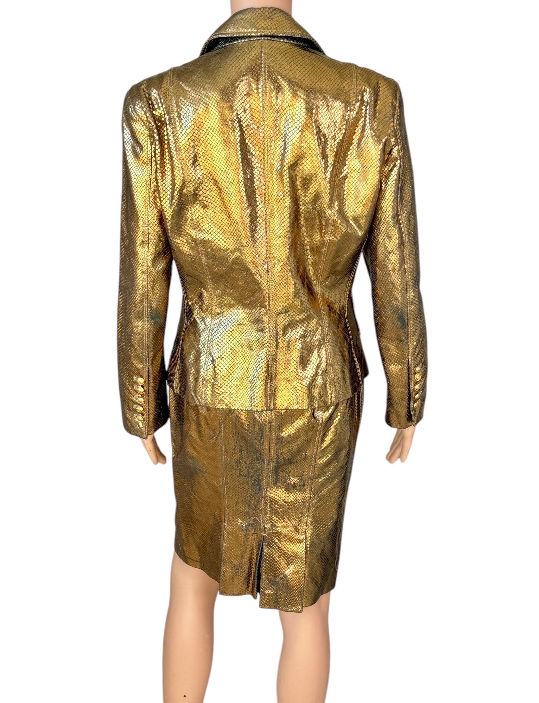 Versace S/S 2005 Runway Leather Blazer Jacket Top & Skirt 2 Piece Set Ensemble In Good Condition For Sale In Naples, FL