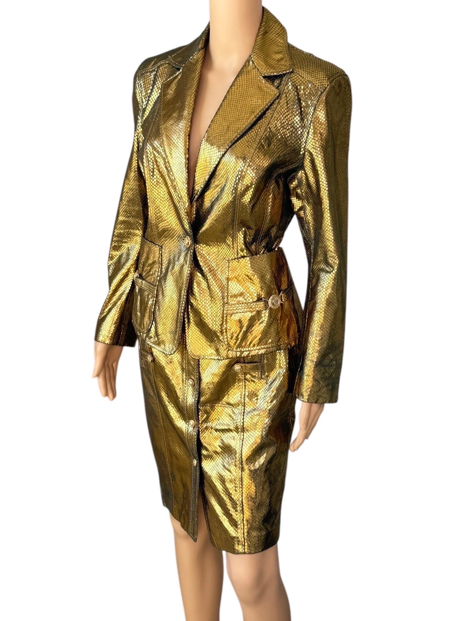 Women's or Men's Versace S/S 2005 Runway Leather Blazer Jacket Top & Skirt 2 Piece Set Ensemble For Sale