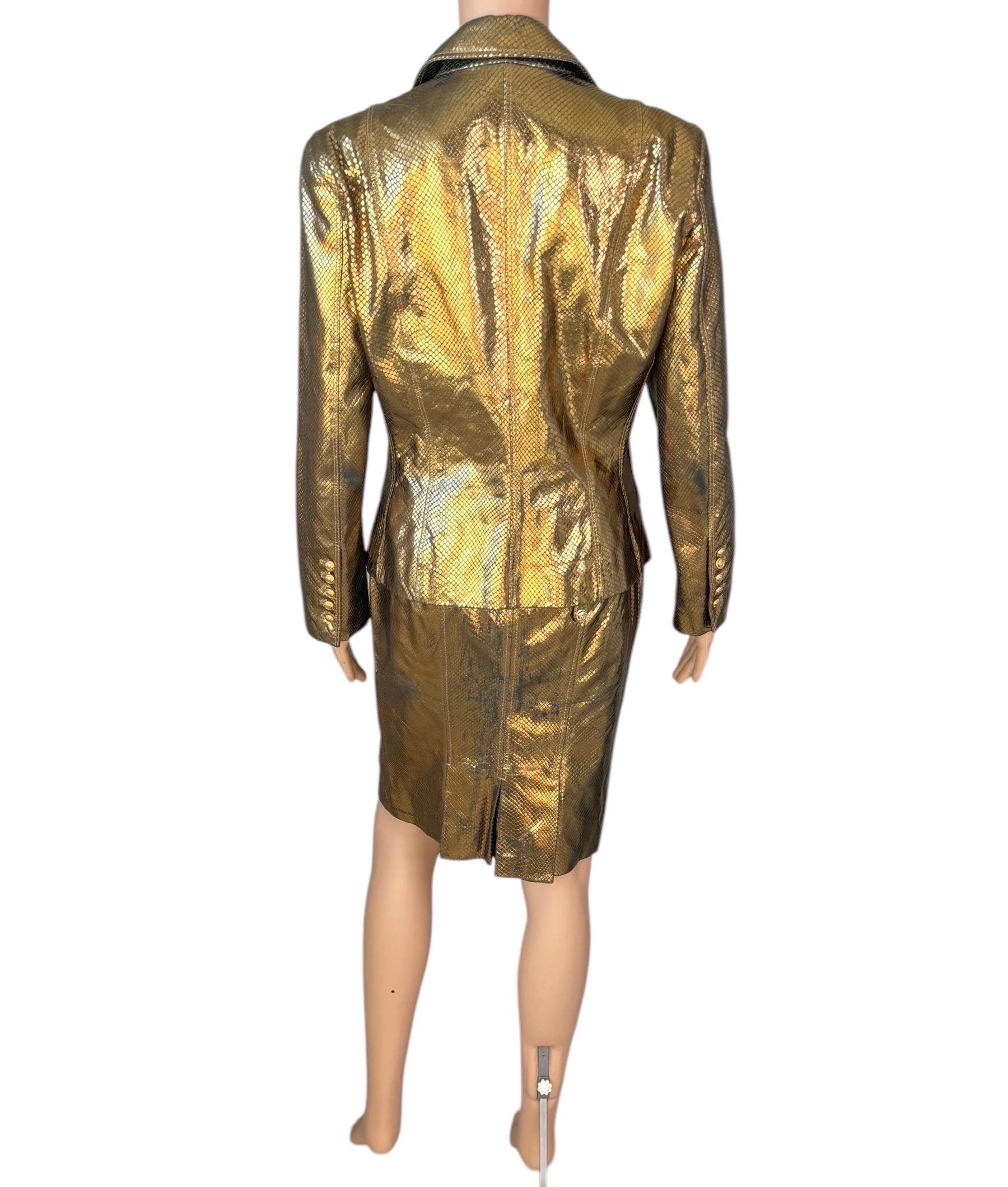 Versace S/S 2005 Runway Leather Blazer Jacket Top & Skirt 2 Piece Set Ensemble For Sale 1