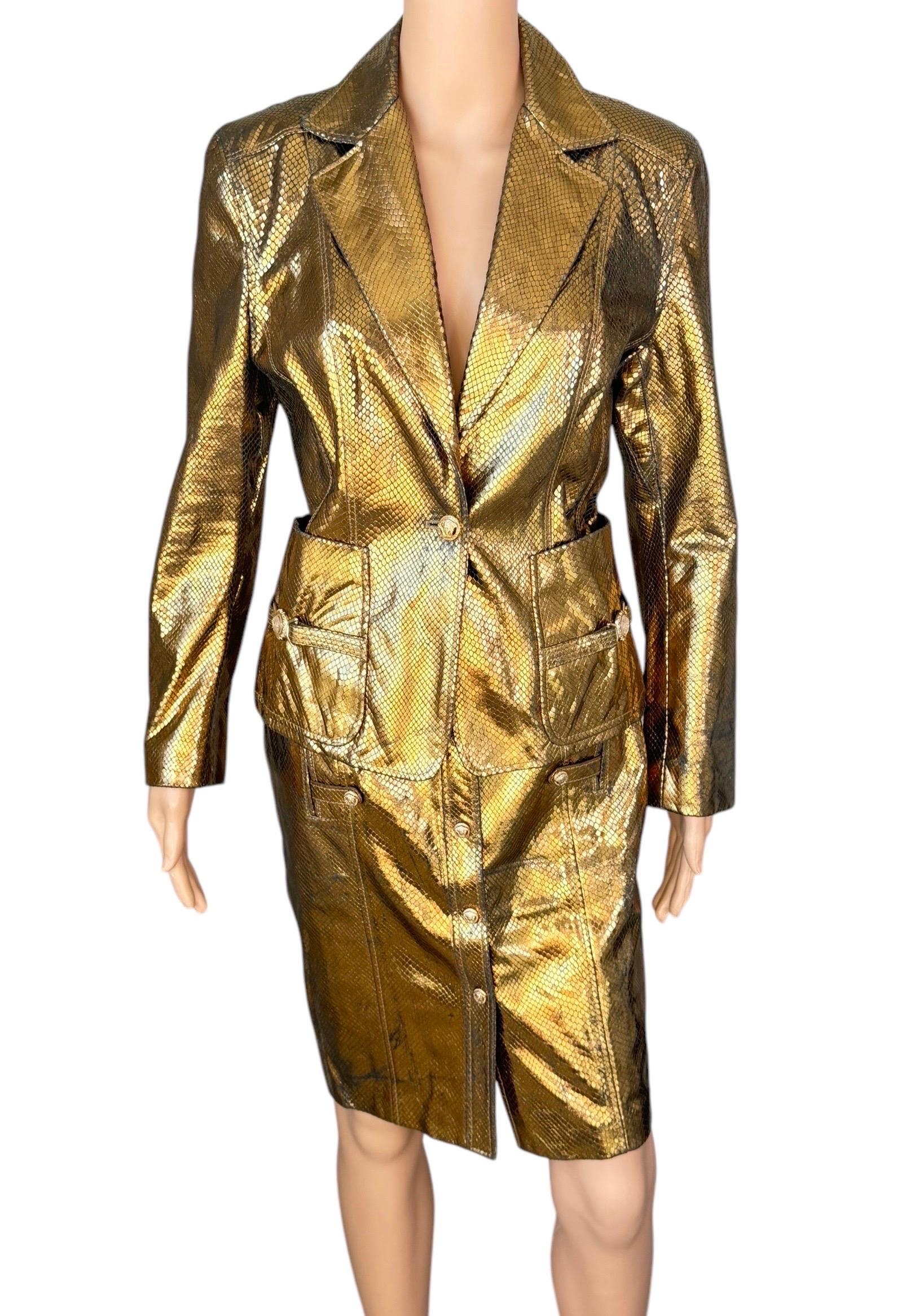 Versace S/S 2005 Runway Leather Blazer Jacket Top & Skirt 2 Piece Set Ensemble For Sale 2