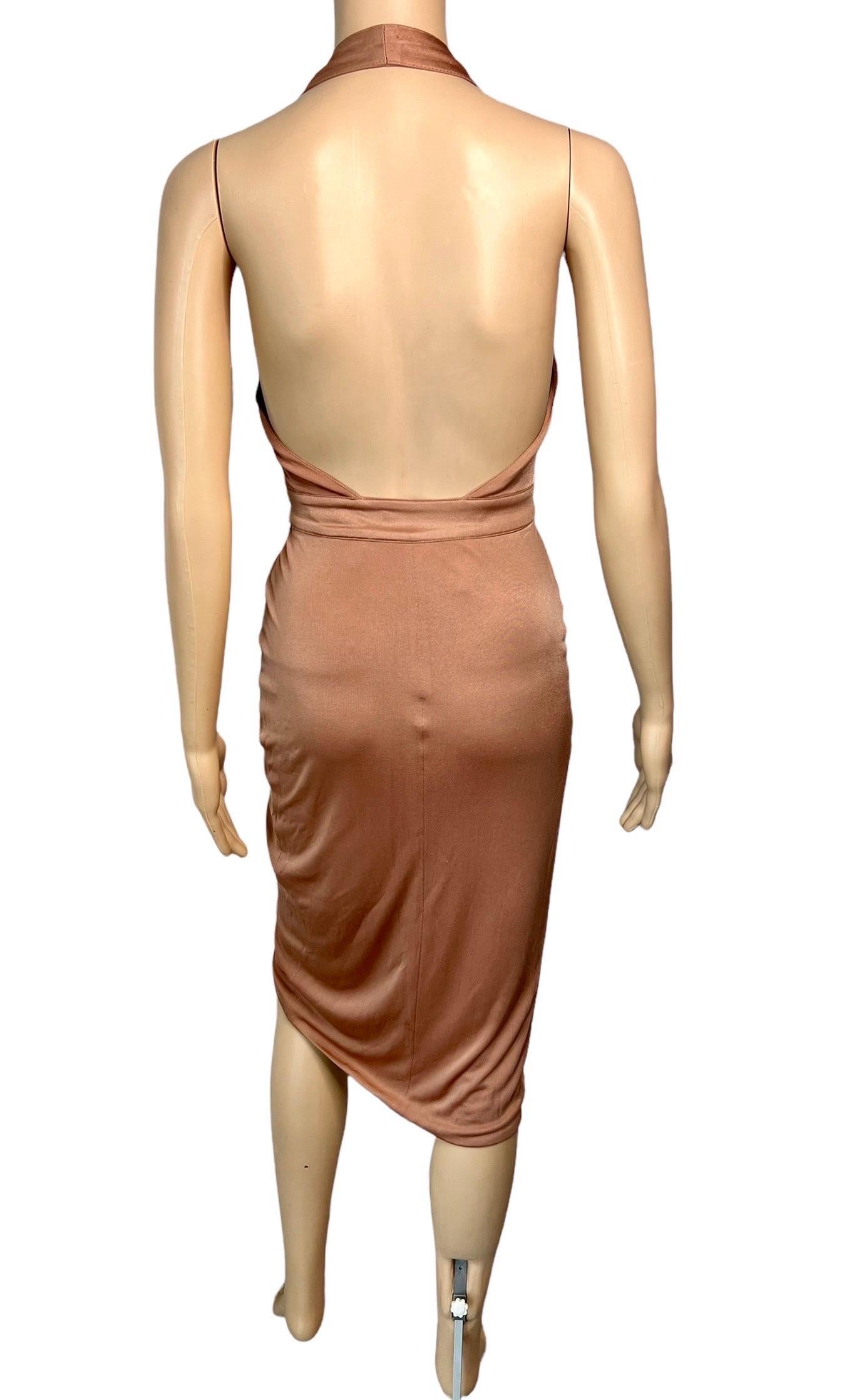 Women's Versace S/S 2005 Runway Logo Belt Plunging Backless Wrap Dress For Sale