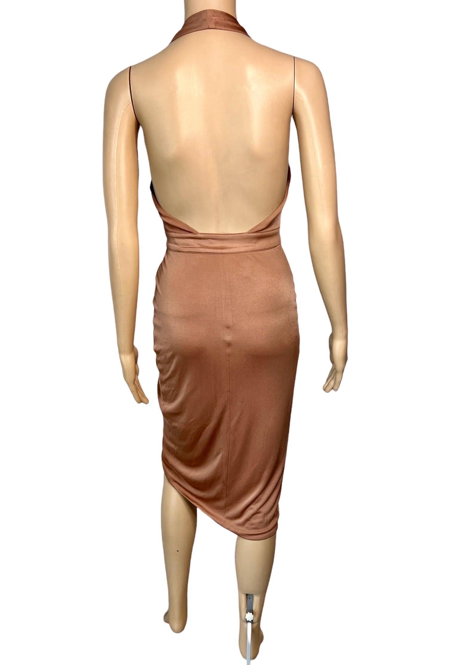 Versace S/S 2005 Runway Logo Belt Plunging Backless Wrap Dress For Sale 2