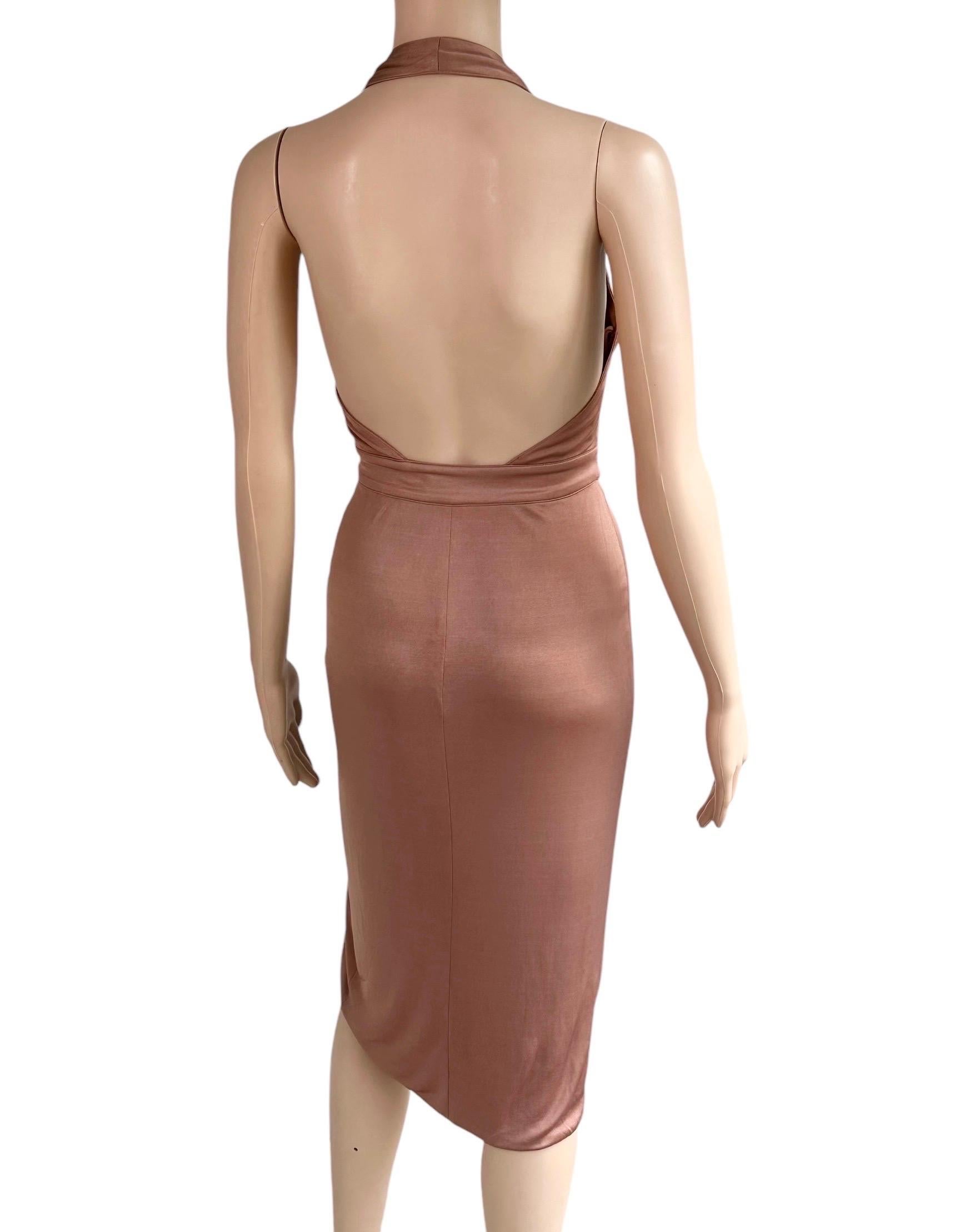 Versace S/S 2005 Runway Logo Belt Plunging Backless Wrap Dress en vente 4