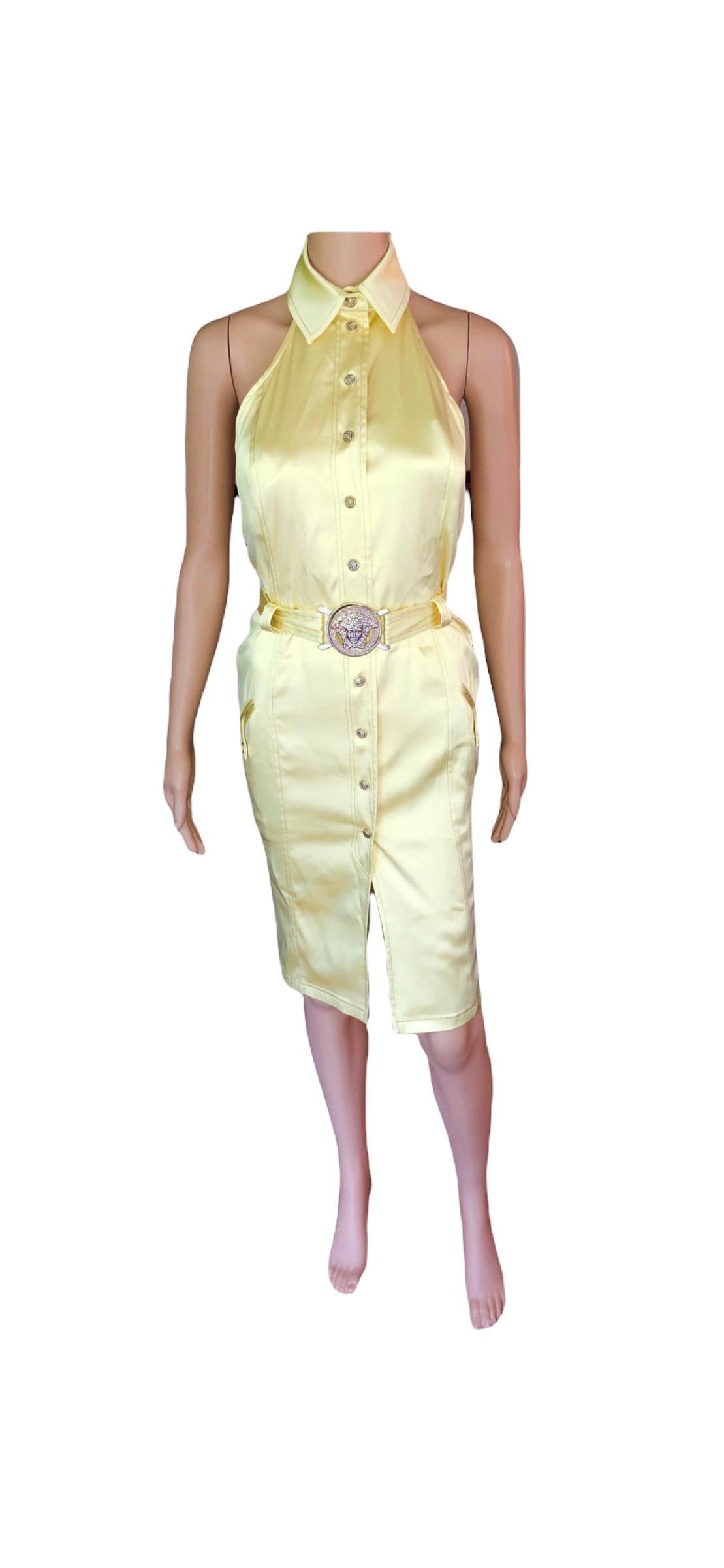 Versace S/S 2005 Runway Logo Belted Cutout Back Dress In Excellent Condition For Sale In Naples, FL