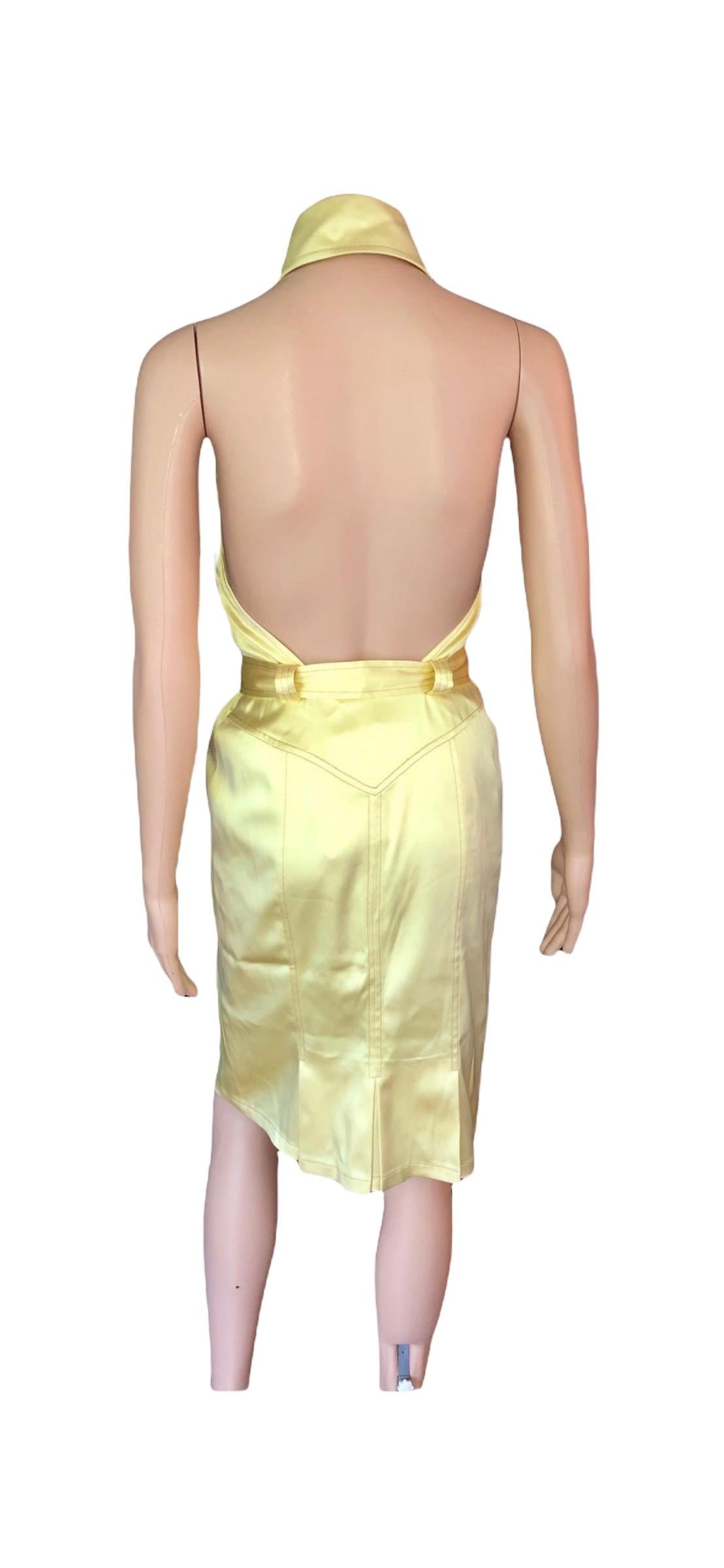Women's Versace S/S 2005 Runway Logo Belted Cutout Back Dress For Sale