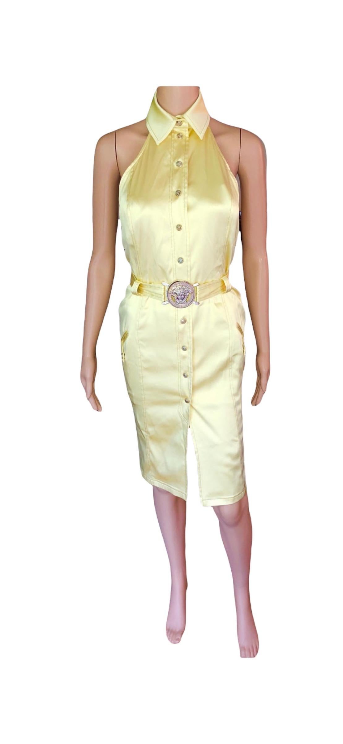 Versace S/S 2005 Runway Logo Belted Cutout Back Dress For Sale 3