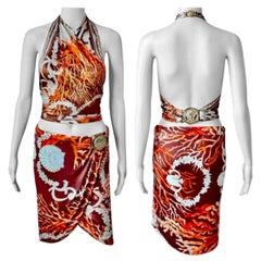 Versace S/S 2005 Runway Logo Embellished Crop Top & Skirt 2 Piece Set Ensemble