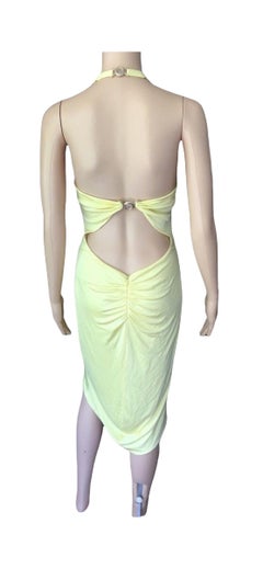 Versace S/S 2005 Pasarela Medusa Bustier Halter Espalda Abierta Vestido Amarillo