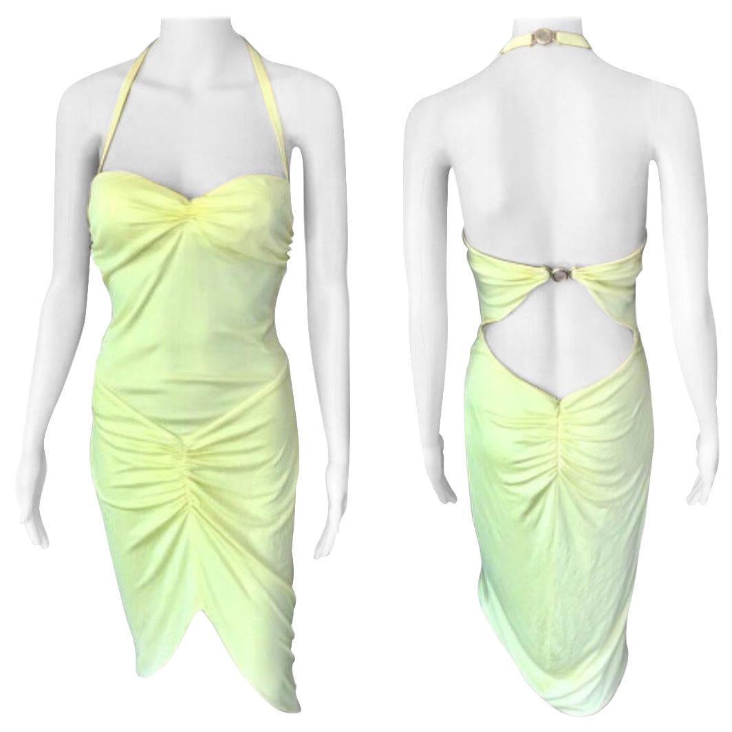 Versace S/S 2005 Runway Medusa Halter Bustier Open Back Yellow Dress