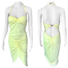 Versace S/S 2005 Runway Medusa Halter Bustier Open Back Yellow Dress