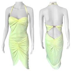 Versace S/S 2005 Runway Medusa Halter Bustier Open Back Yellow Dress 