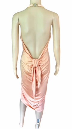 Versace S/S 2005 Runway Peach Plunging Open Back Midi Dress
