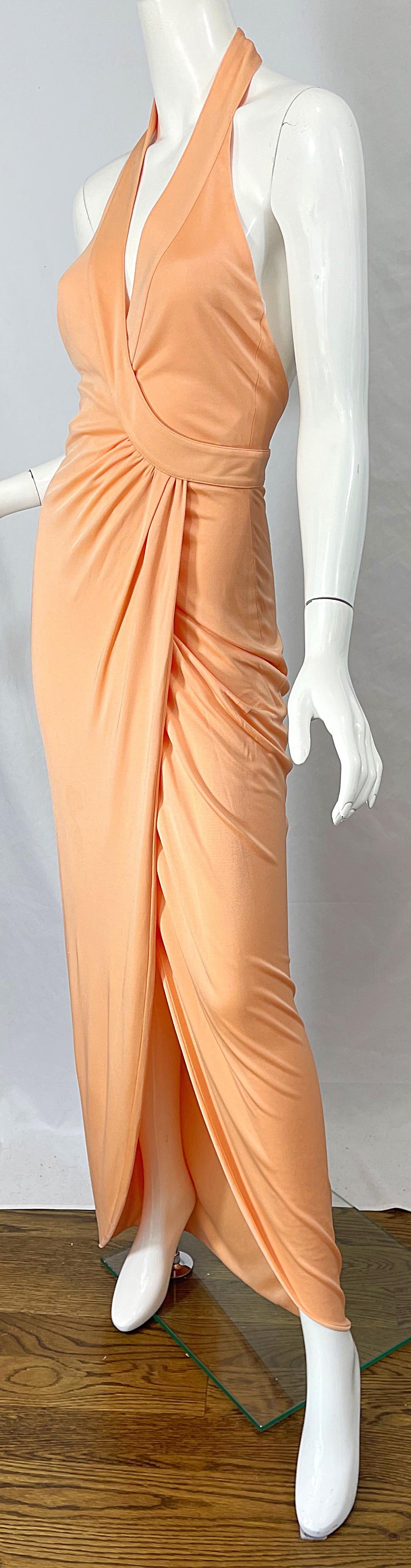 Versace S/S 2005 Runway Peach Salmon Silk Jersey Halter Gown Evening Dress 3