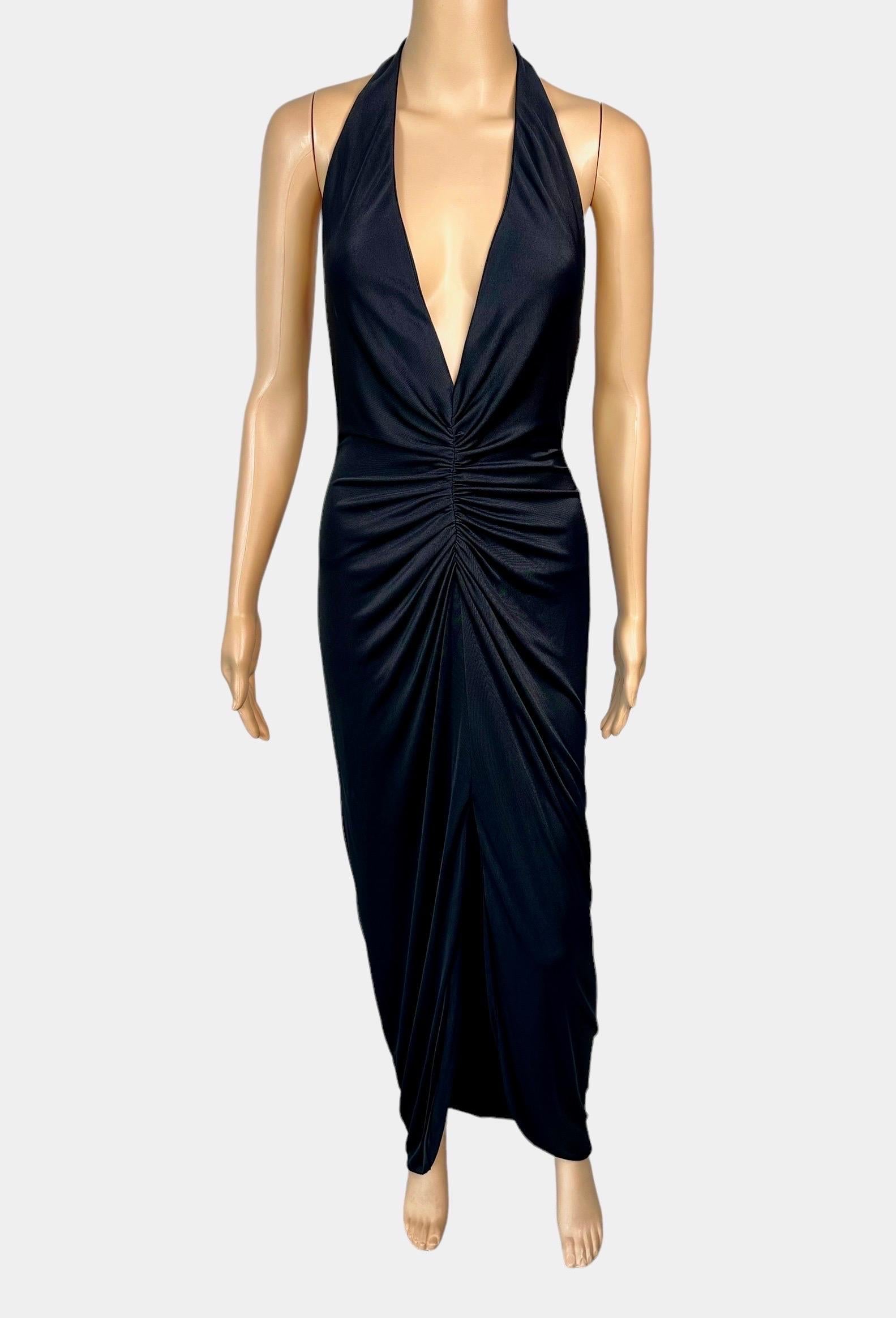 Versace S/S 2005 Runway Plunging Hi-Low Ruched Open Back Evening Dress Gown 5