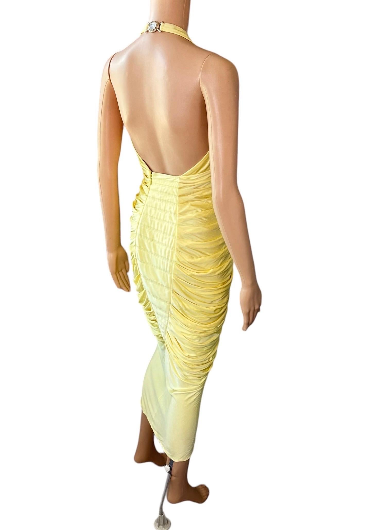 Versace S/S 2005 Runway Plunging Hi-Low Ruched Open Back Evening Dress Gown For Sale 6