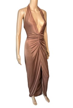 Versace S/S 2005 Runway Plunging Hi-Low Ruched Open Back Evening Dress Gown