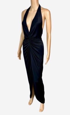 Versace S/S 2005 Runway Plunging Hi-Low Ruched Open Back Evening Dress Gown