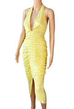 Versace S/S 2005 Runway Plunging Hi-Low Ruched Open Back Evening Dress Gown
