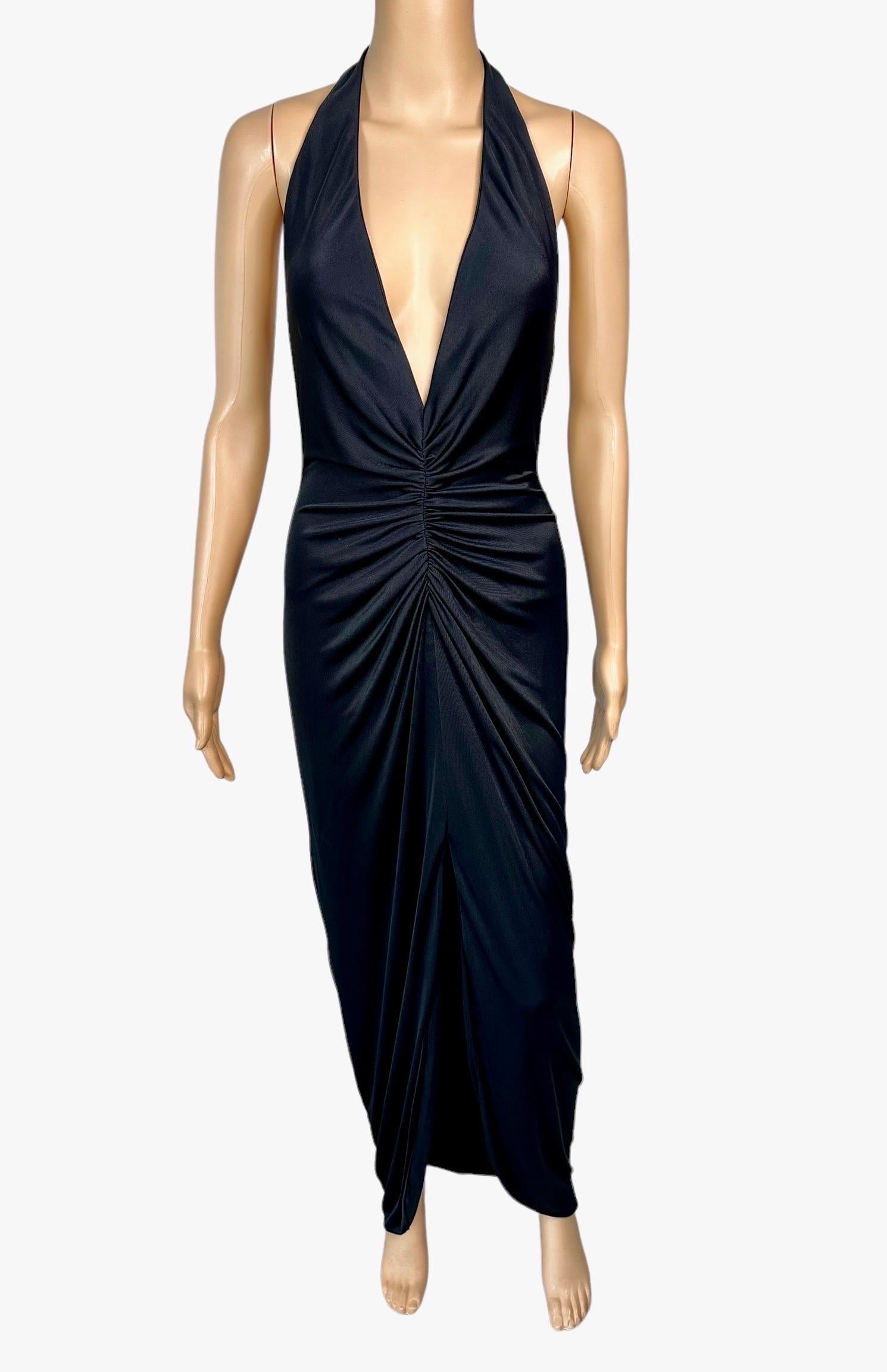 Versace S/S 2005 Runway Plunging Hi-Low Ruched Open Back Evening Dress Gown In Good Condition For Sale In Naples, FL
