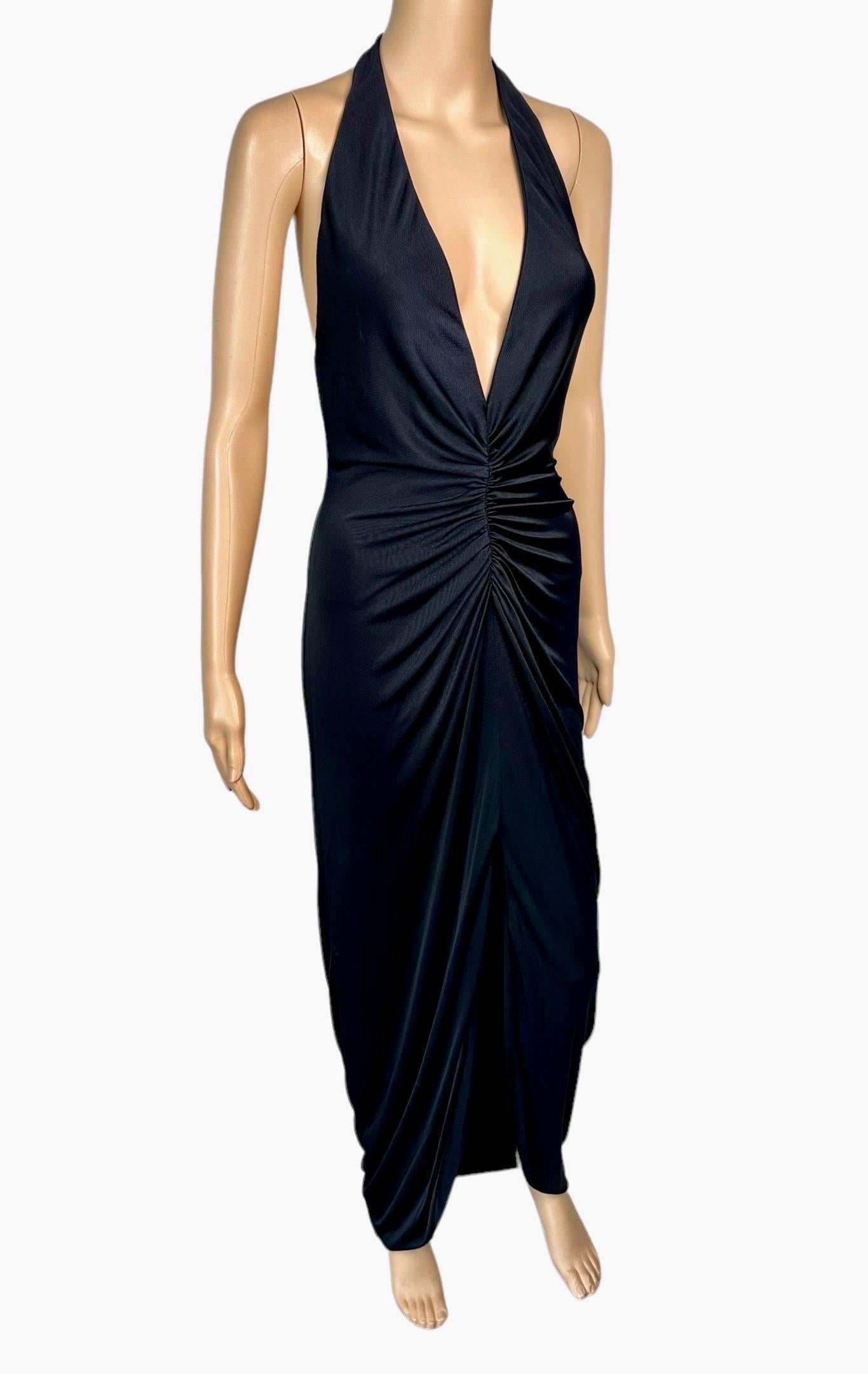 Women's Versace S/S 2005 Runway Plunging Hi-Low Ruched Open Back Evening Dress Gown For Sale