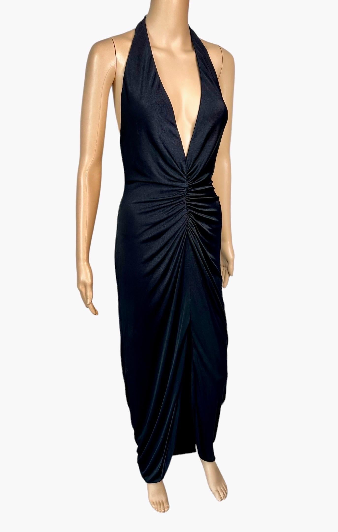 Versace S/S 2005 Runway Plunging Hi-Low Ruched Open Back Evening Dress Gown For Sale 1
