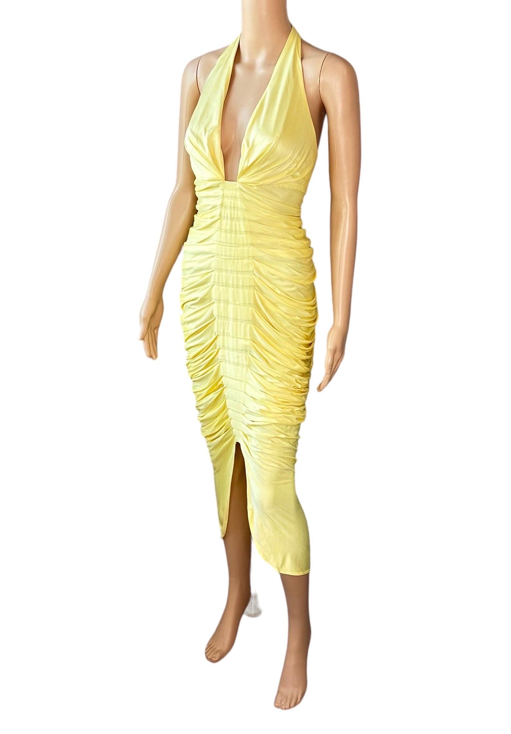 Versace S/S 2005 Runway Plunging Hi-Low Ruched Open Back Evening Dress Gown For Sale 3