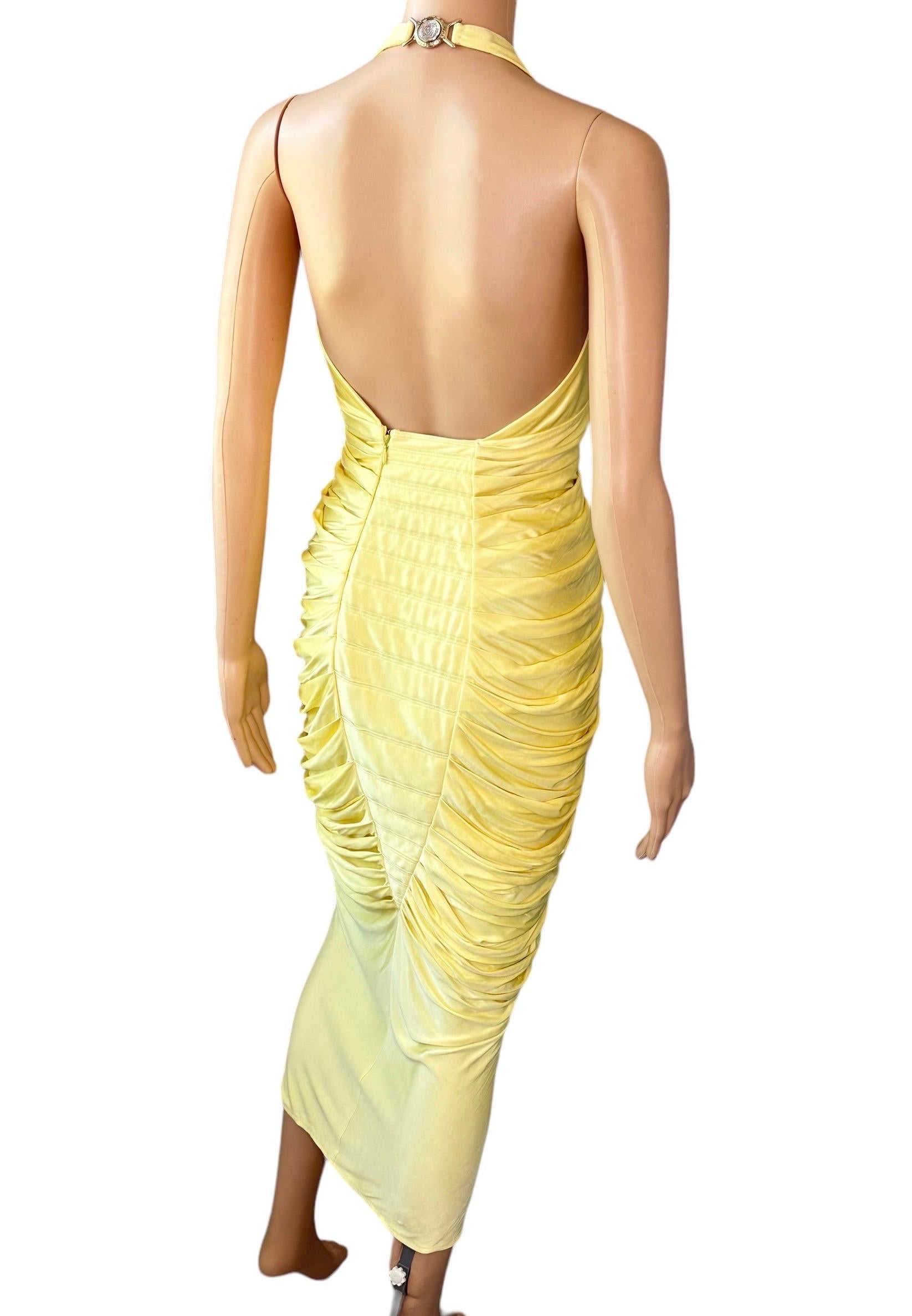 Versace S/S 2005 Runway Plunging Hi-Low Ruched Open Back Evening Dress Gown For Sale 4
