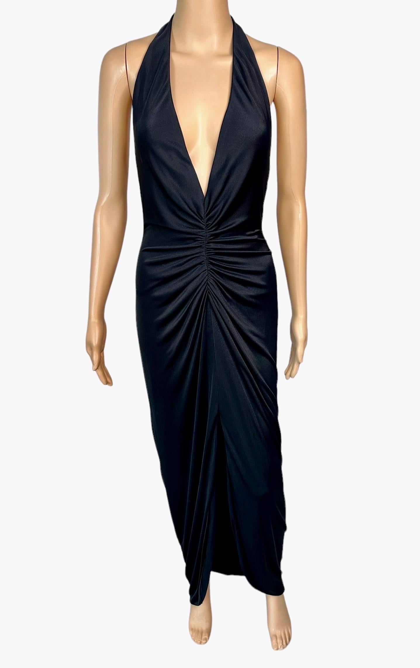 Versace S/S 2005 Runway Plunging Hi-Low Ruched Open Back Evening Dress Gown For Sale 4