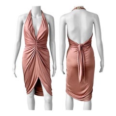 Versace S/S 2005 Runway Plunging Neckline Hi-Low Ruched Open Back Dress