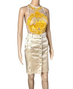 Versace S/S 2005 Runway Sheer Bodysuit Top & Skirt 2 Piece Set Ensemble