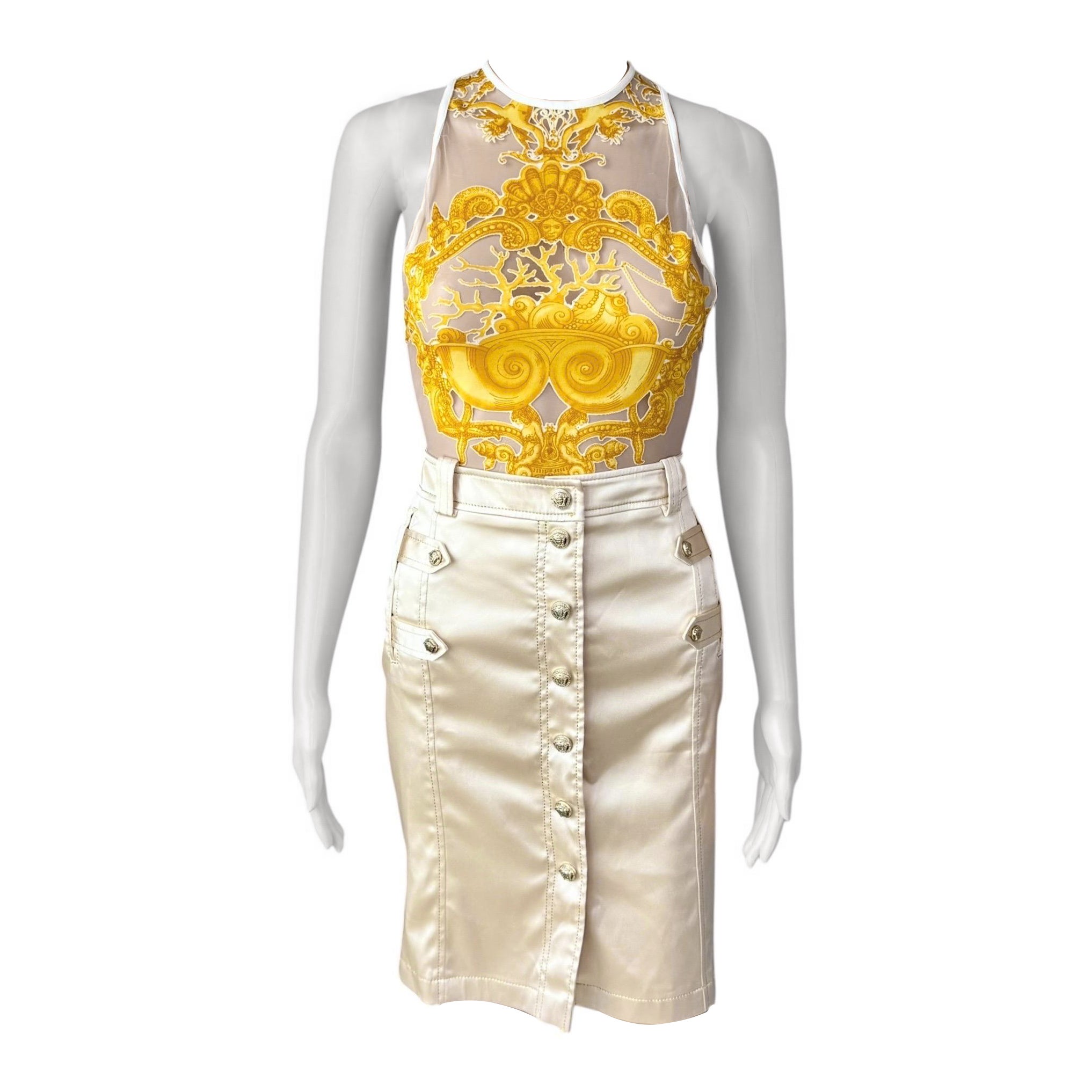 Versace P/E 2005: body trasparente, top e gonna, set di 2 pezzi