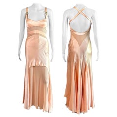 Versace S/S 2005 Laufsteg Durchsichtige Paneele Medusa Logo Seide Slip Abendkleid Kleid