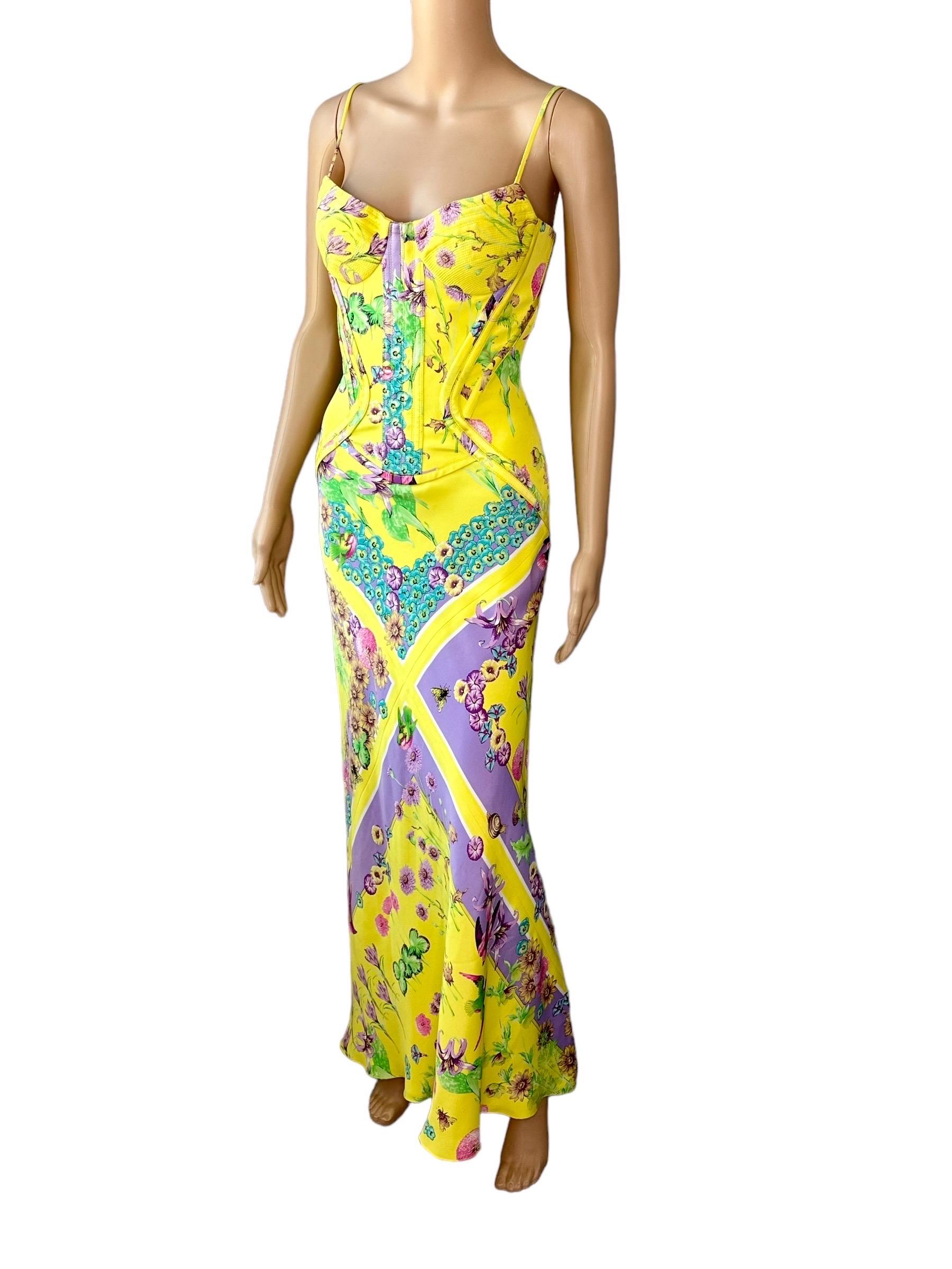 Versace S/S 2006 Bustier Corset Floral Print Evening Dress Gown For Sale 7
