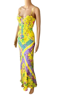 Versace S/S 2006 Bustier Corset Floral Print Evening Dress Gown