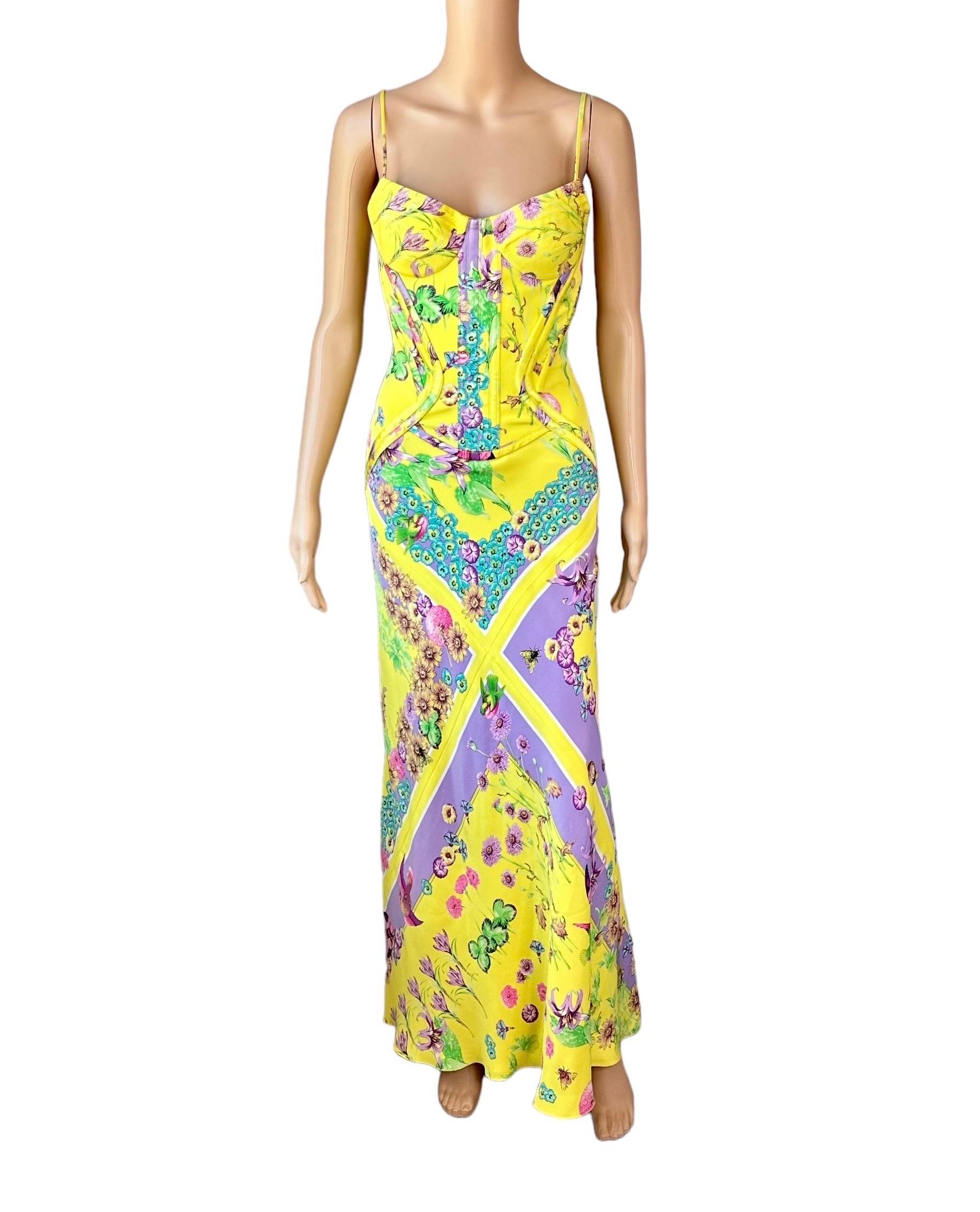 Versace S/S 2006 Bustier Corset Floral Print Evening Dress Gown In Excellent Condition In Naples, FL