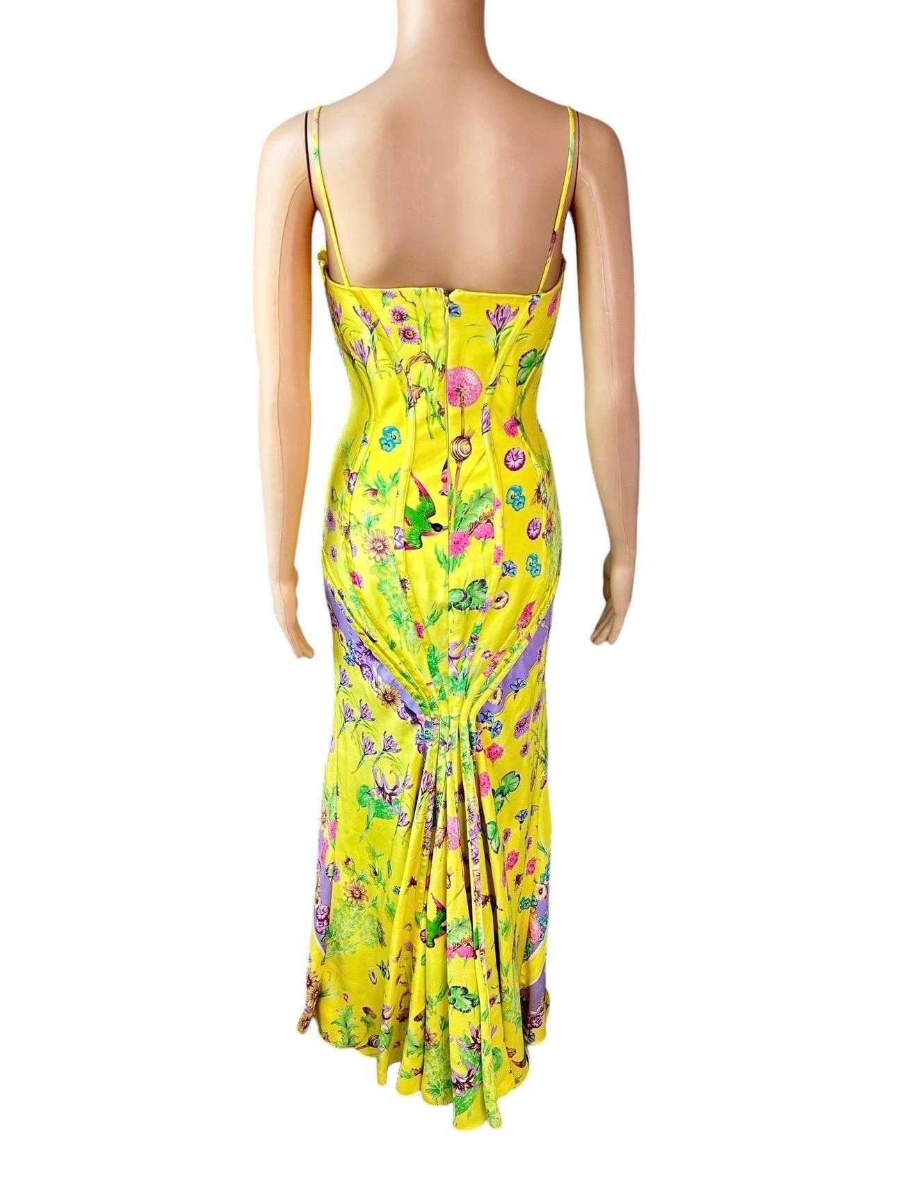 Women's or Men's Versace S/S 2006 Bustier Corset Floral Print Evening Dress Gown For Sale