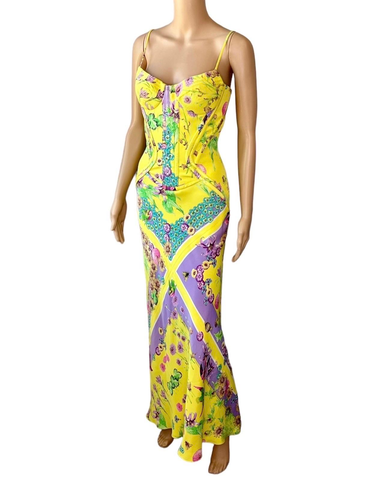 Versace S/S 2006 Bustier Corset Floral Print Evening Dress Gown For Sale 1