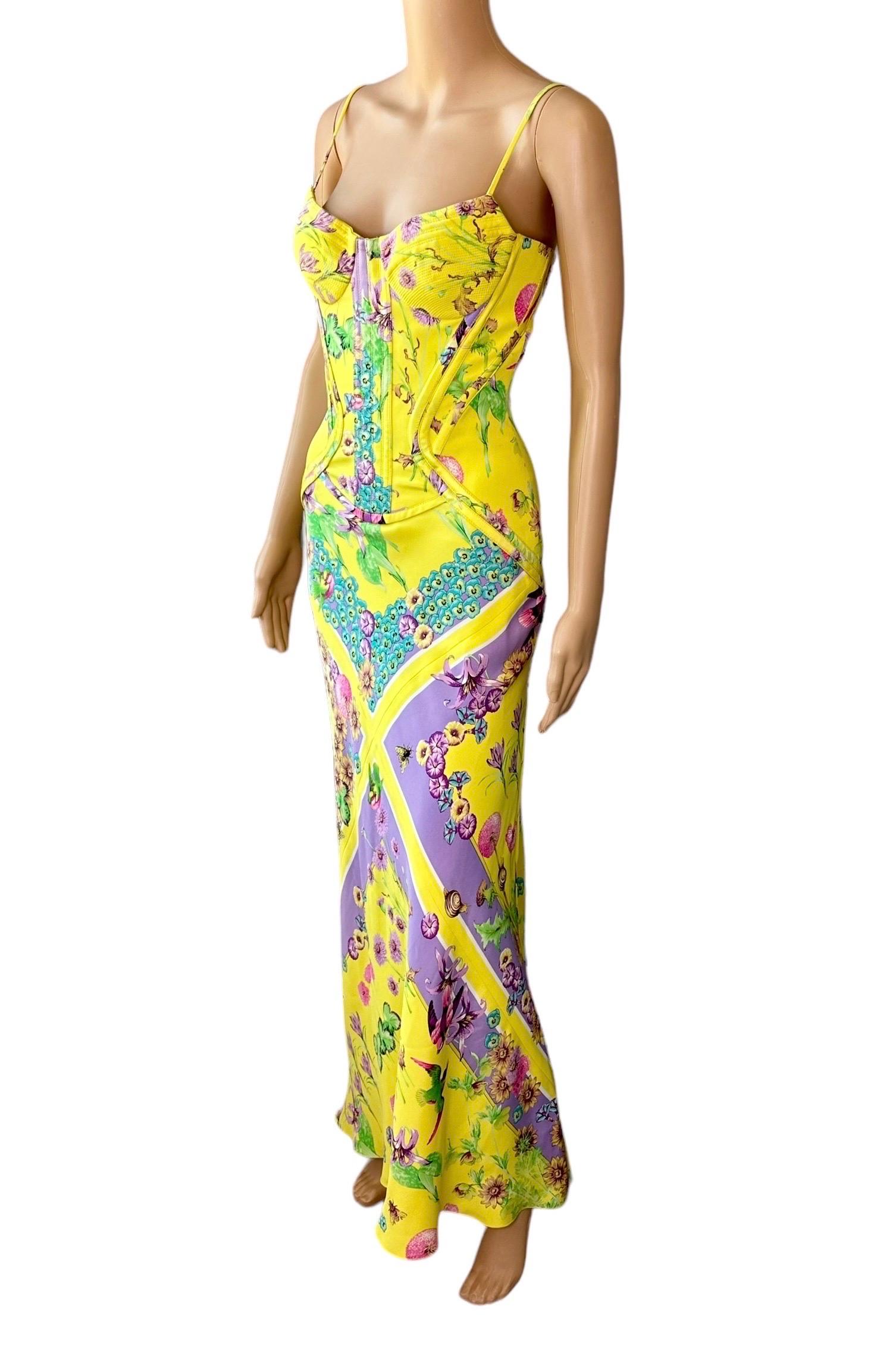 Versace S/S 2006 Bustier Corset Floral Print Evening Dress Gown For Sale 2