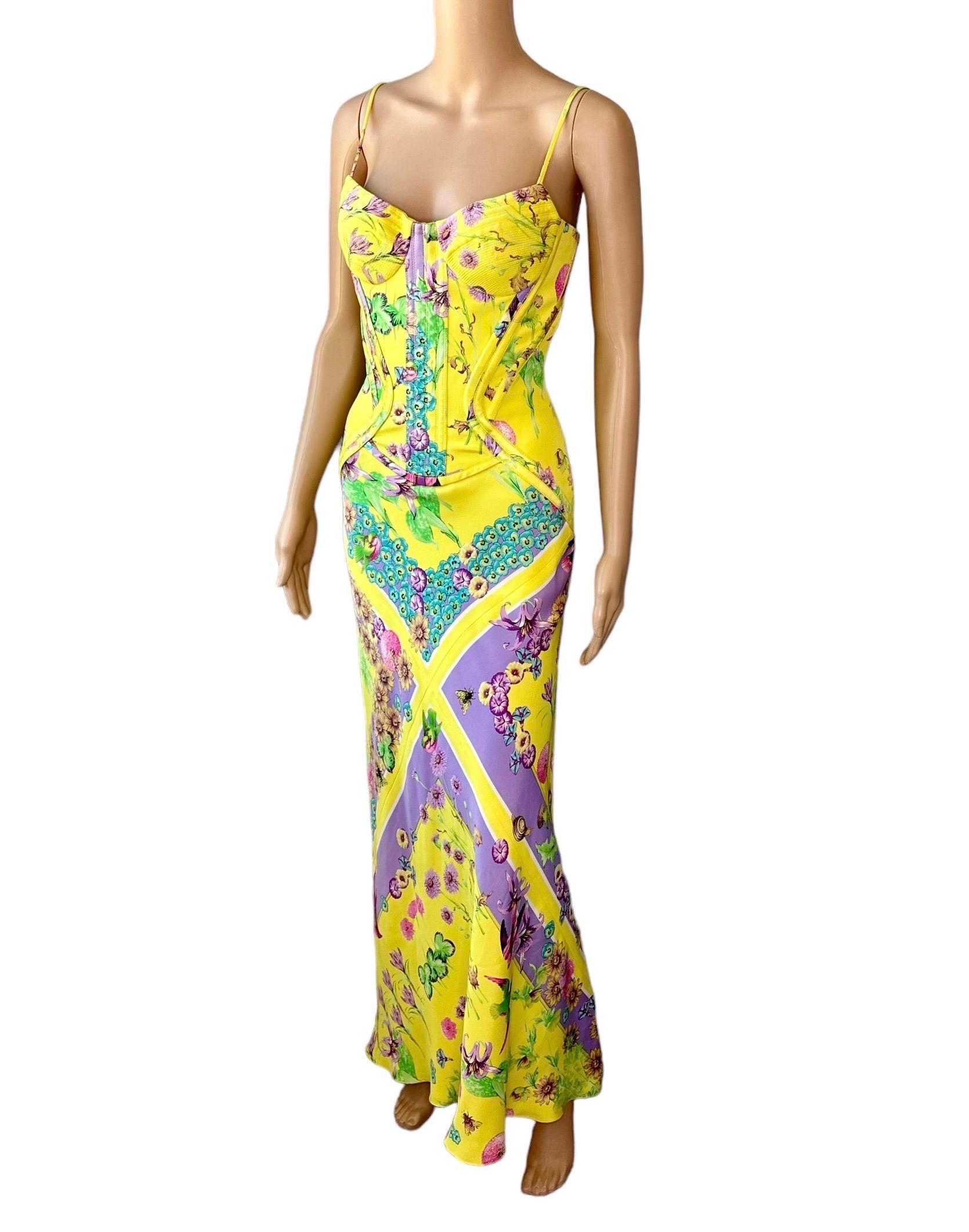 Versace S/S 2006 Bustier Corset Floral Print Evening Dress Gown For Sale 5