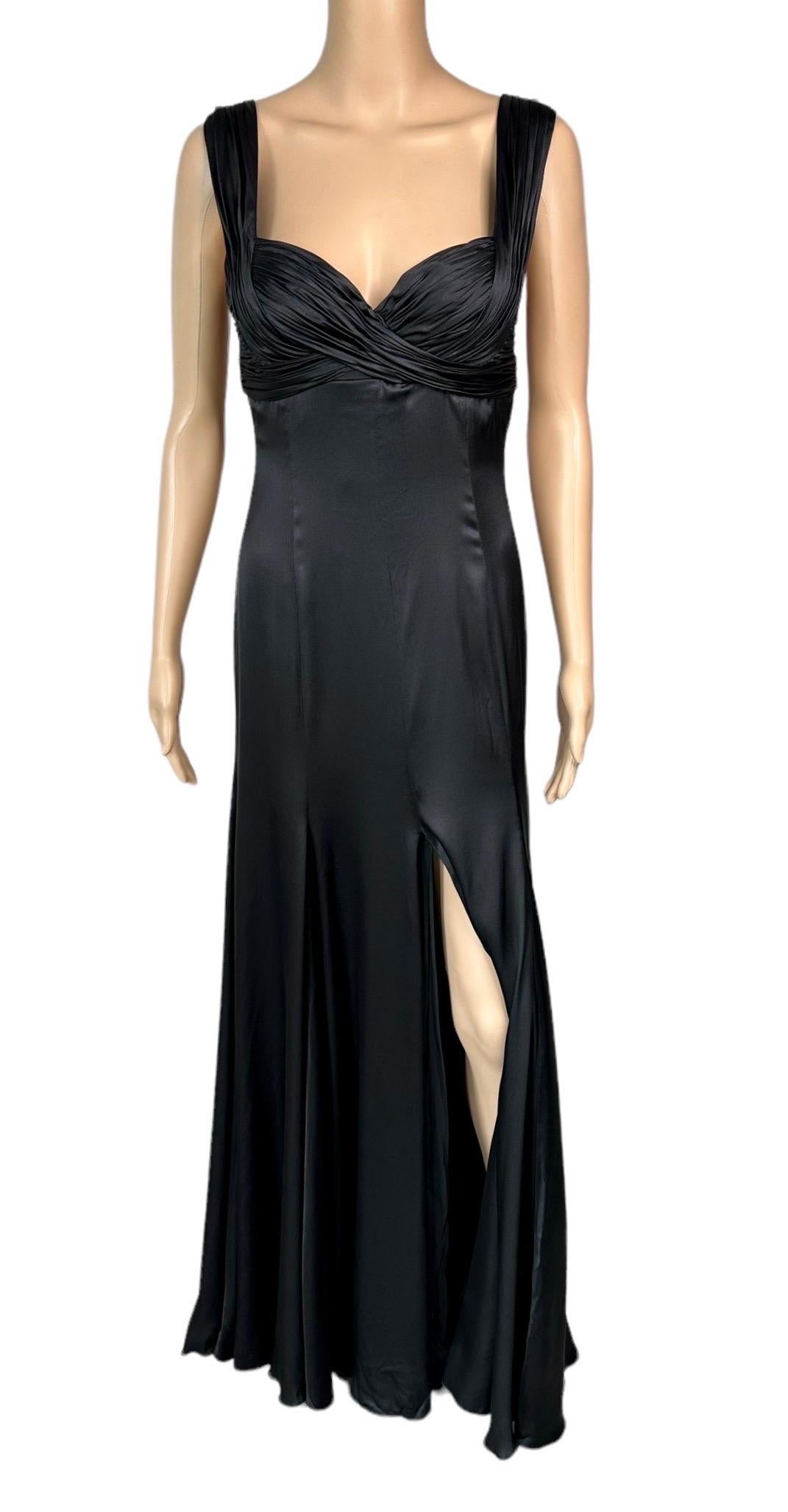 Versace S/S 2006 Bustier High Slit Silk Black Evening Dress Gown In Good Condition For Sale In Naples, FL