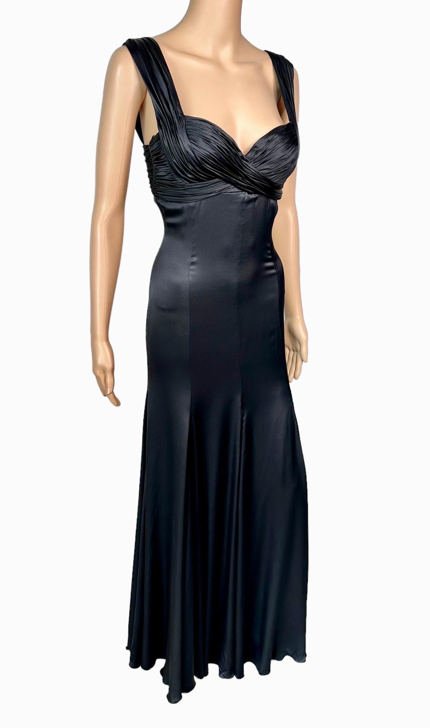 Women's or Men's Versace S/S 2006 Bustier High Slit Silk Black Evening Dress Gown For Sale