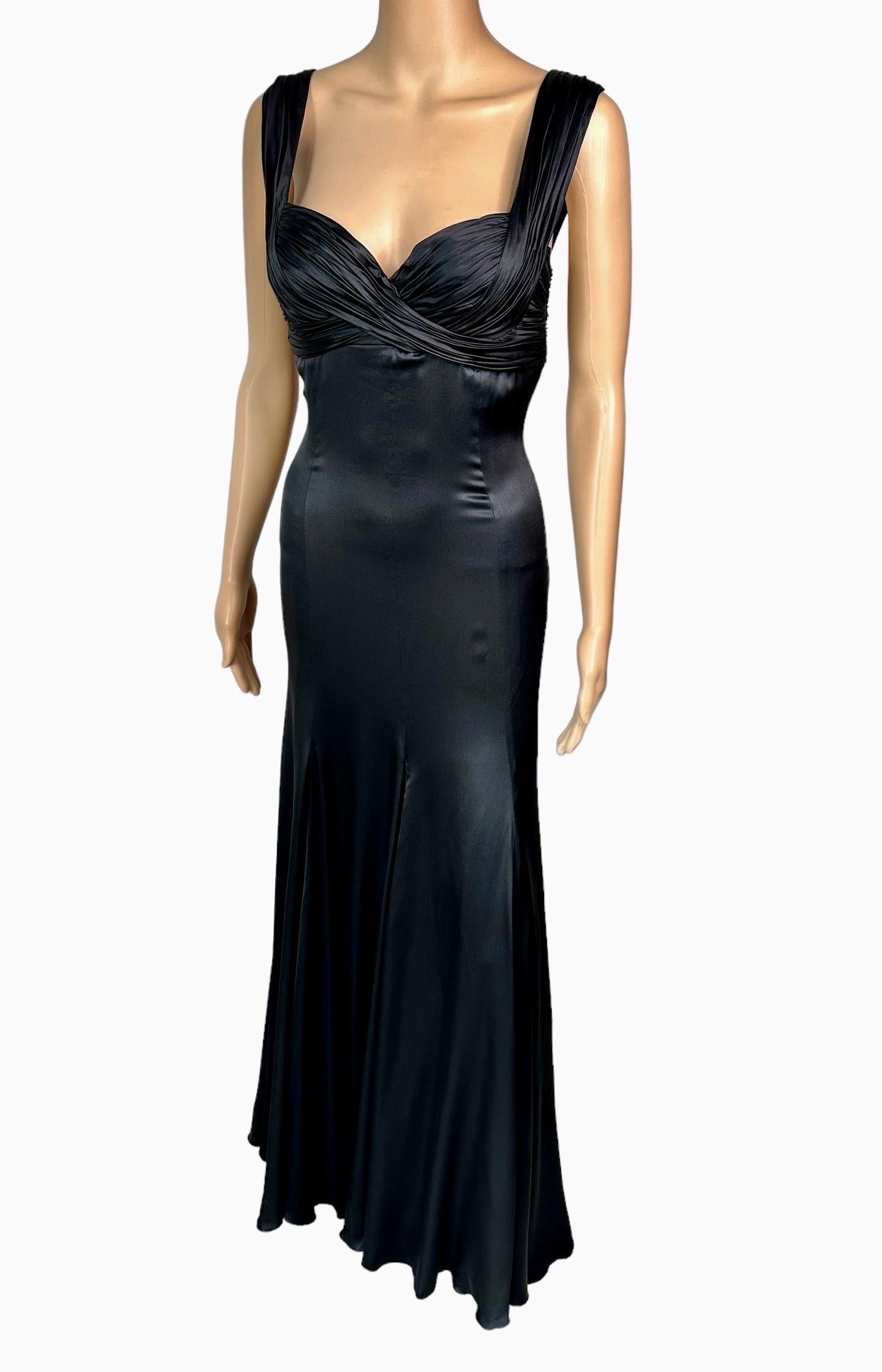 Versace S/S 2006 Bustier High Slit Silk Black Evening Dress Gown For Sale 1