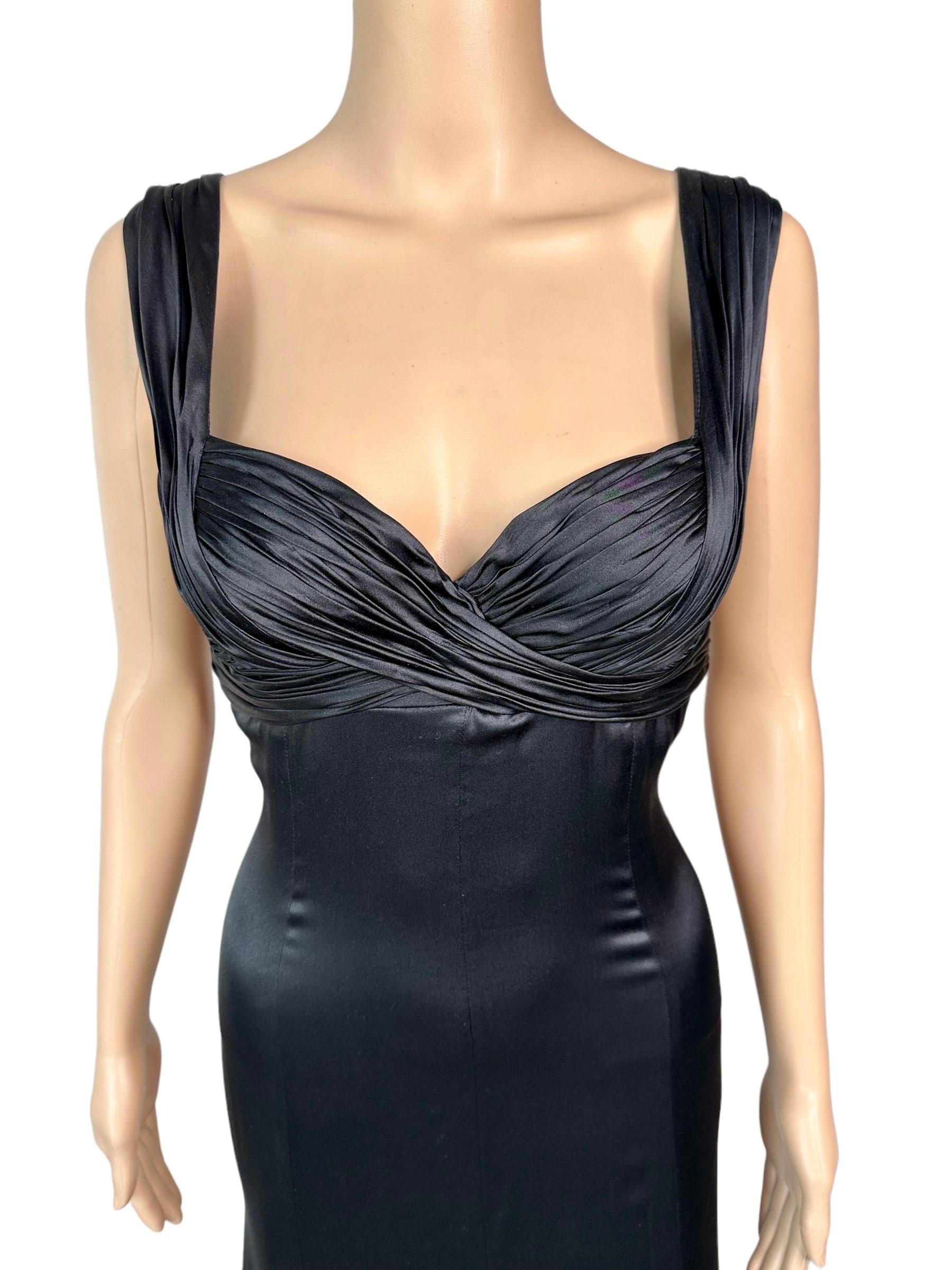 Versace S/S 2006 Bustier High Slit Silk Black Evening Dress Gown For Sale 2