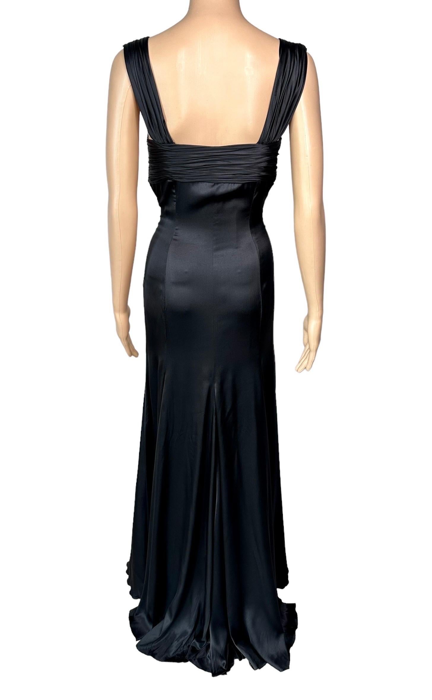 Versace S/S 2006 Bustier High Slit Silk Black Evening Dress Gown For Sale 3