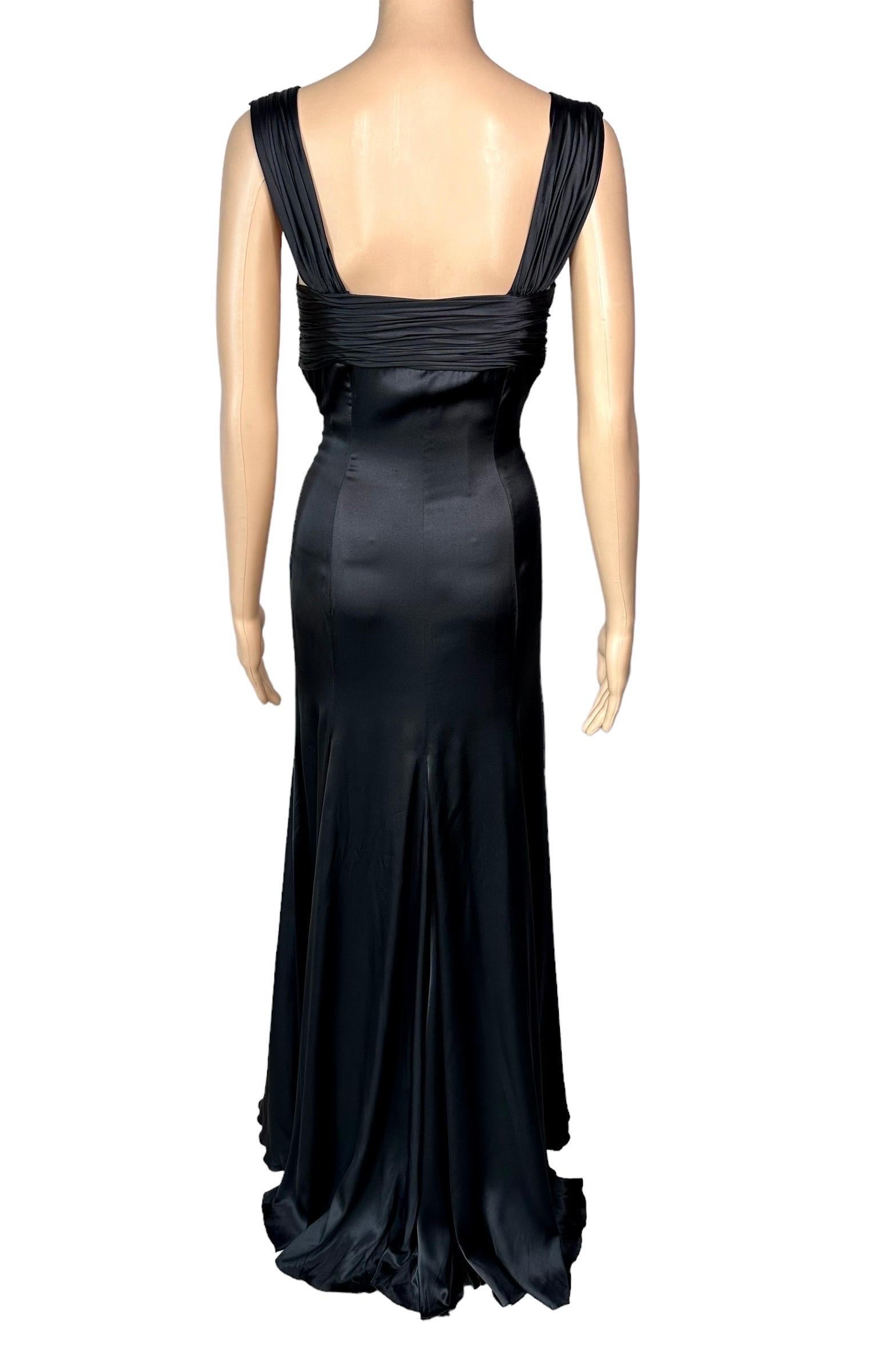 Versace S/S 2006 Bustier High Slit Silk Black Evening Dress Gown For Sale 4